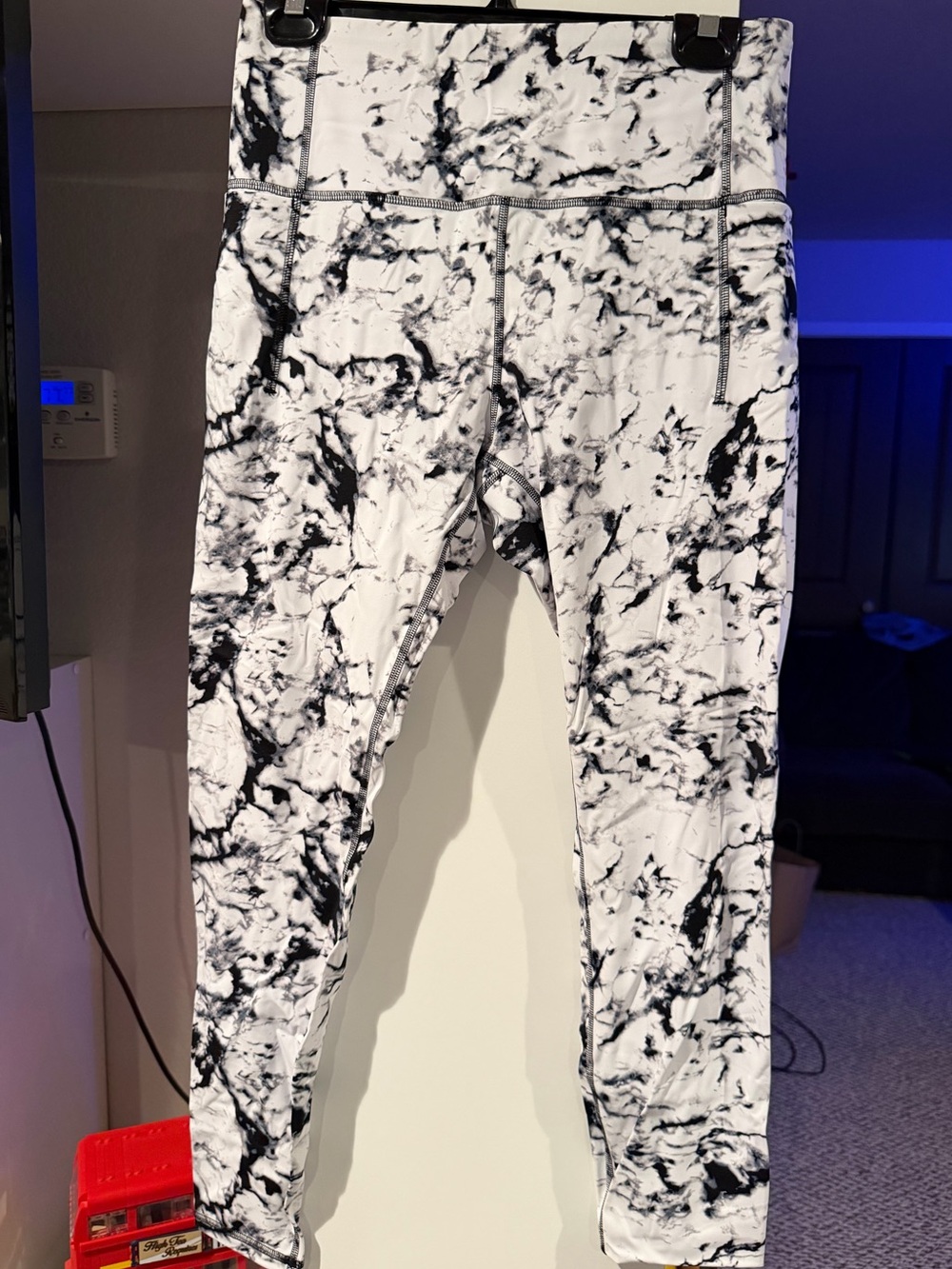 Marble-Print Black & White High-Waist Leggings